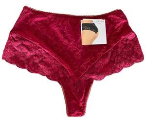 Arianne Thongboy Damask Lace Thong Panties Medium Red Rouge Keyhole Back NWT
